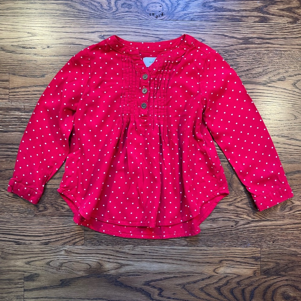 Old Navy Girls Red Festive Long Sleeve Polka Dot Top 3T